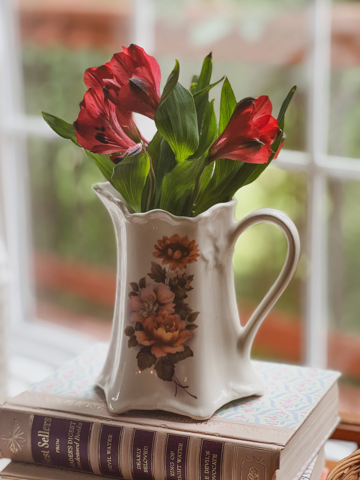 Vintage Floral Stoneware Pitcher