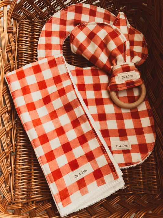 Red Gingham Baby Essentials Gift Set