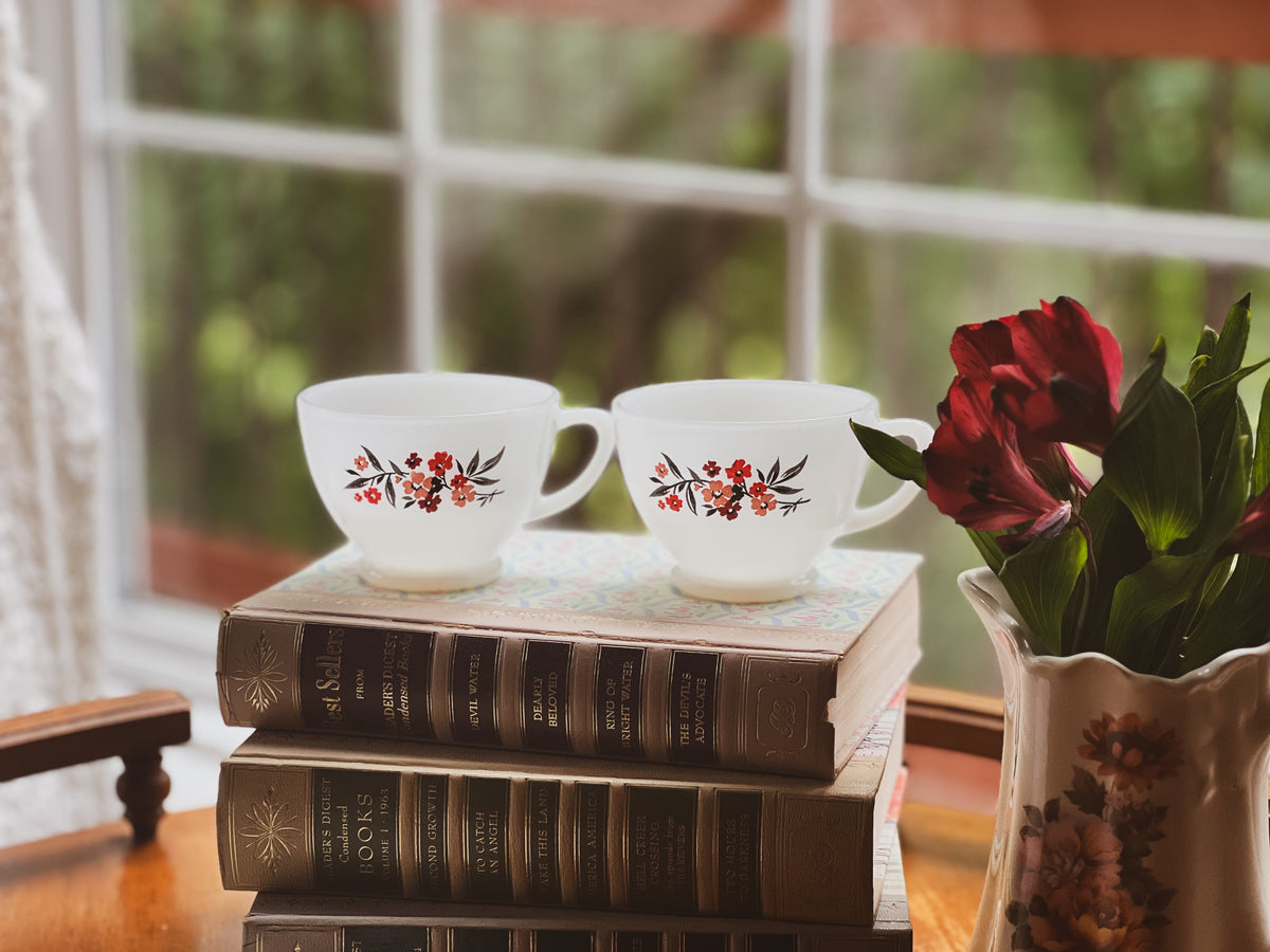 Milk Glass Fire King Primrose Floral Cups