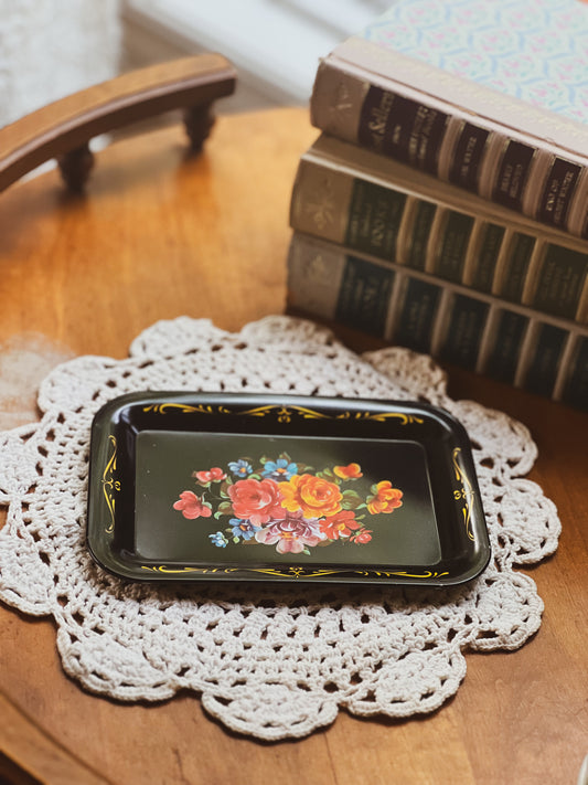 Floral Tole-Style Trinket Tray