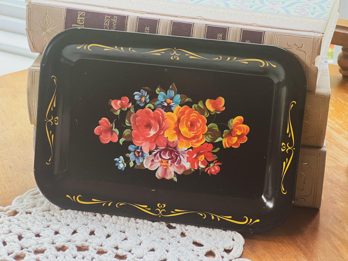 Floral Tole-Style Trinket Tray