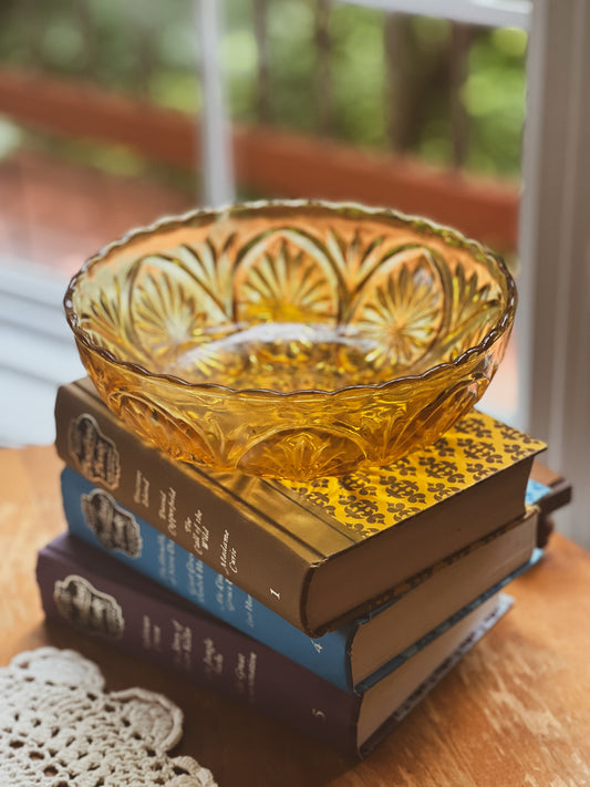 Amber Pressed Glass Serving Bowl by Anchor Hocking
